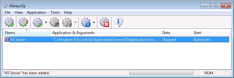 Alpha Five Application Server Windows Service: Created