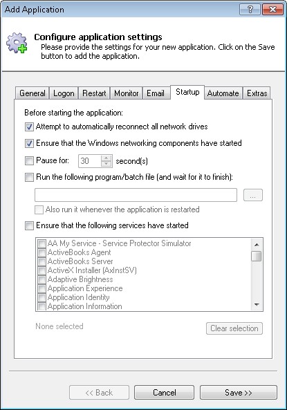 Audiogalaxy Windows Service: Startup Tab