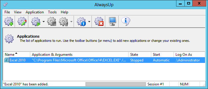 Excel 2010 Windows Service: Created