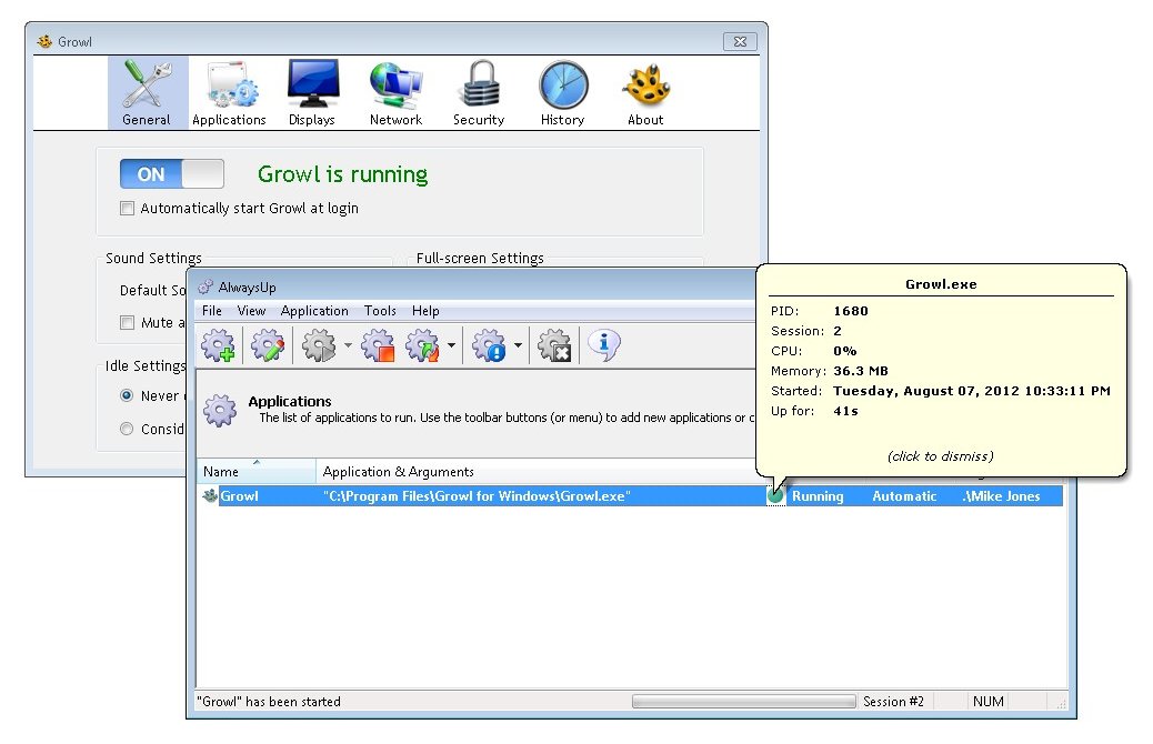Growl Windows Service: Running in the current Session