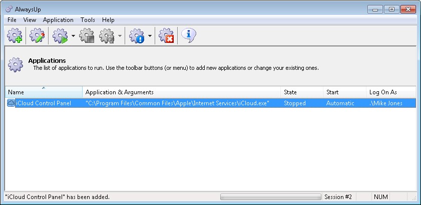 iCloud Control Panel Windows Service: Created