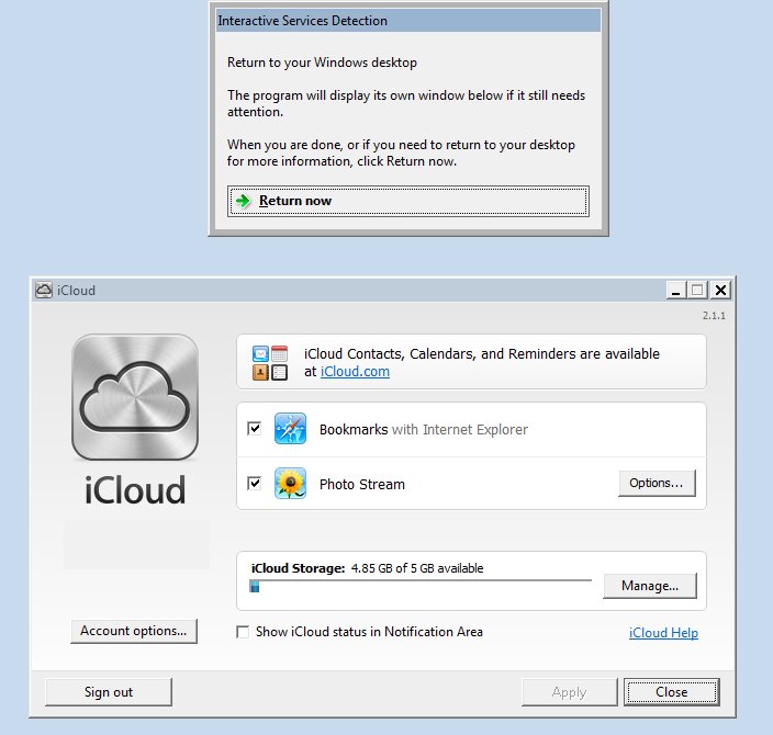 iCloud Control Panel Windows Service: Running