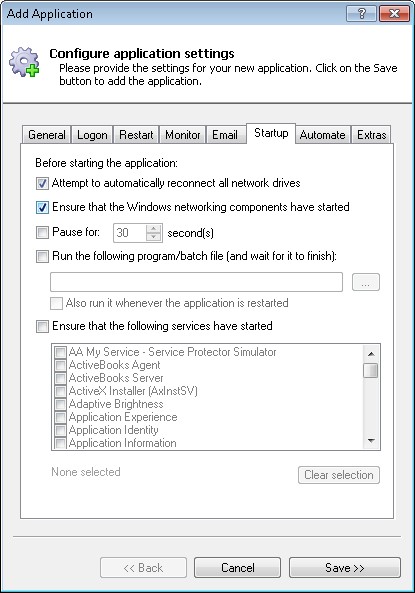 iCloud Control Panel Windows Service: Startup Tab