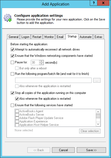 Install Syncthing Windows Service: Startup Tab