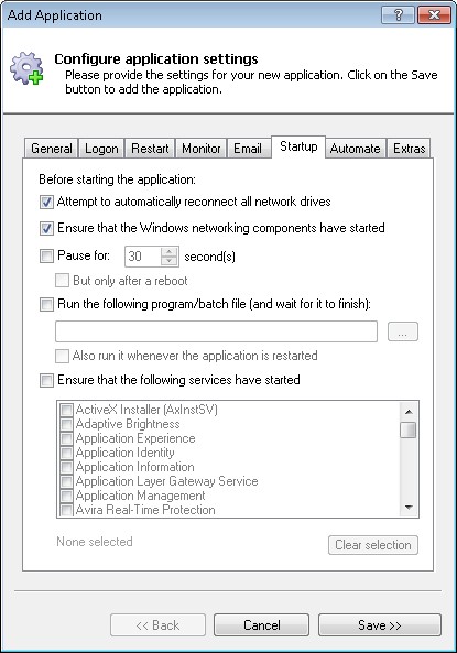Jottacloud Windows Service: Startup Tab