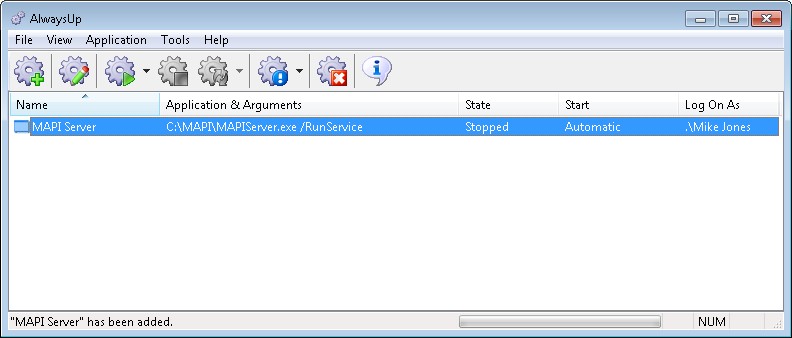 MAPI Application Windows Service: Created