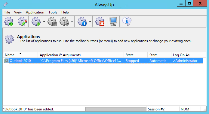 Outlook 2010 Windows Service: Created