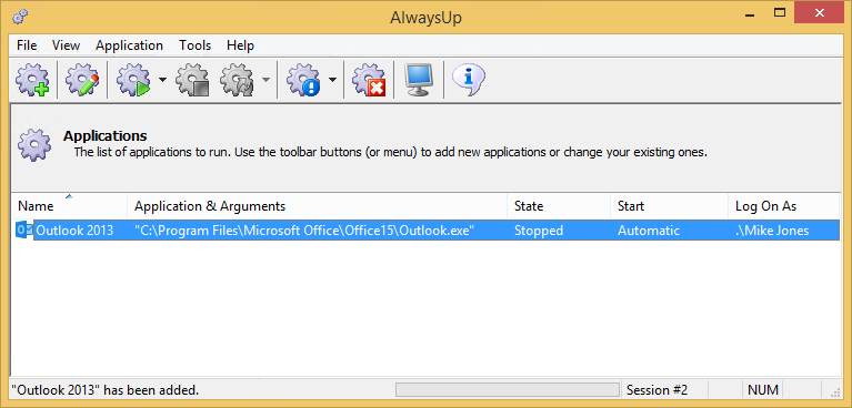 Outlook 2013 Windows Service: Created