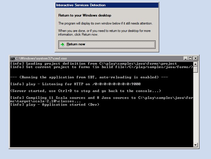Play Framework Application Windows Service: Running in Session 0