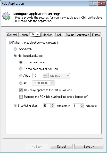 PowerShell Windows Service: Restart Tab