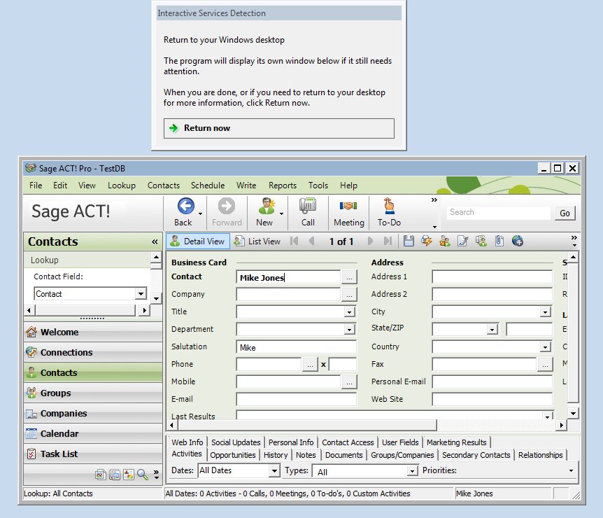 Sage ACT! Windows Service: Running in Session 0