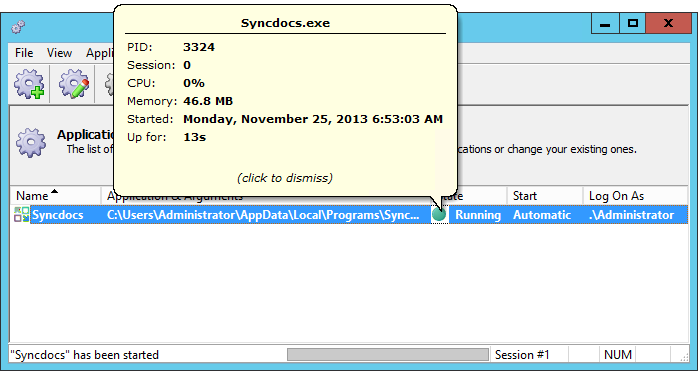 Syncdocs Windows Service: Running