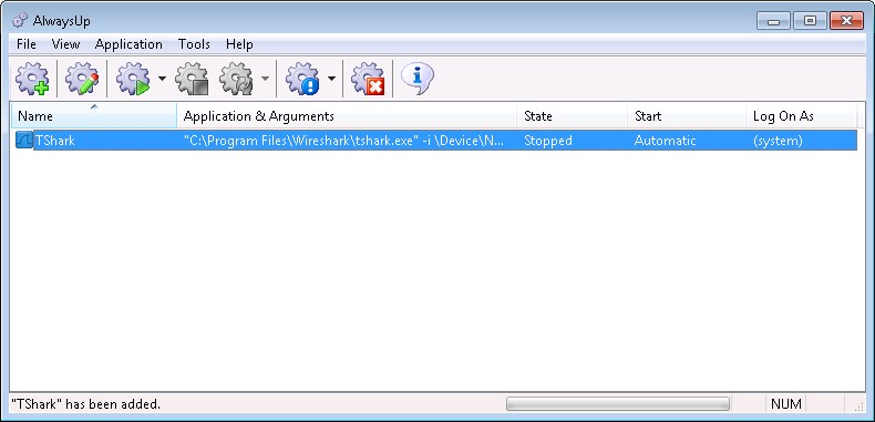 TShark Windows Service: Created