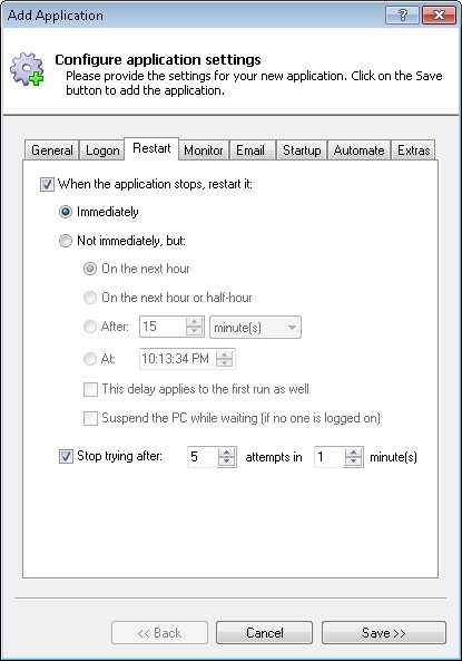 VBScript Windows Service: Restart Tab