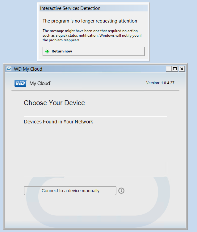 WD My Cloud Windows Service: Running in Session 0