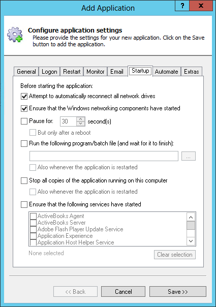 WinSCP Windows Service: Startup Tab