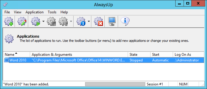 Word 2010 Windows Service: Created