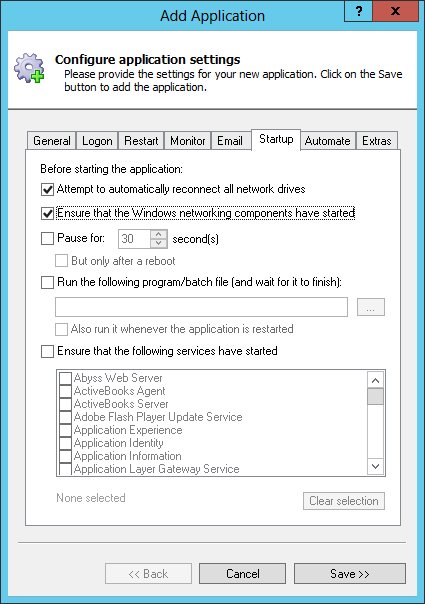 XBMC Windows Service: Startup Tab