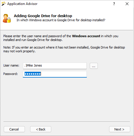 Application Advisor: Enter Windows Credentials