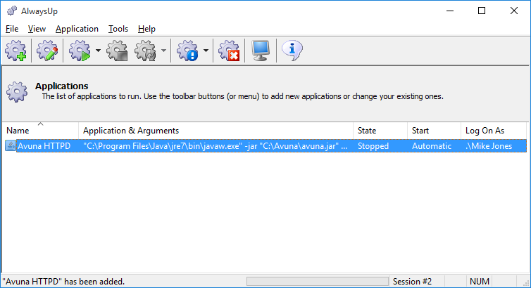 Avuna HTTPD Windows Service: Created