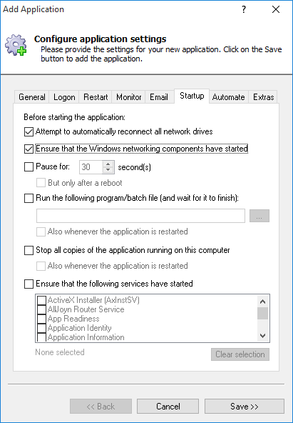 Avuna HTTPD Windows Service: Startup Tab