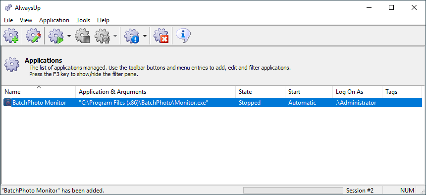 BatchPhoto Monitor Windows Service: Created
