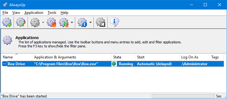 Box Drive Windows Service: Started