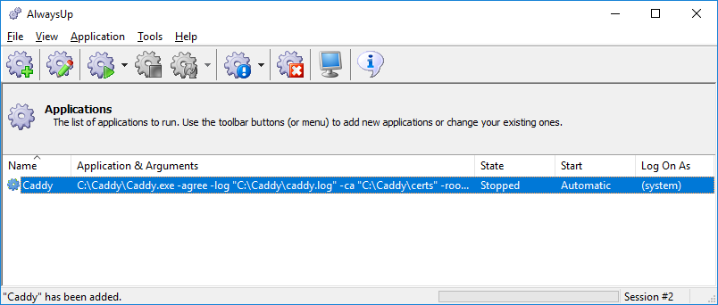 Caddy Windows Service: Created