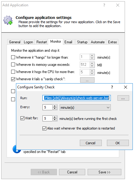 Caddy Windows Service: Monitor Tab