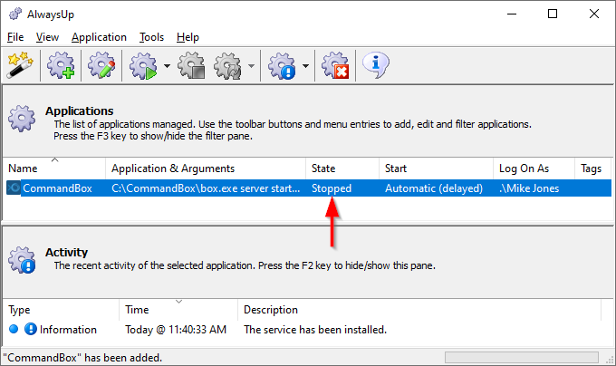 CommandBox Windows Service: Installed
