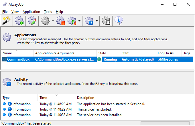 CommandBox Windows Service: Running