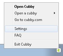 Cubby Tray Menu: Settings