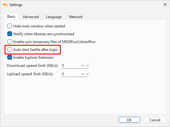 Deactivate Seafile auto start after login