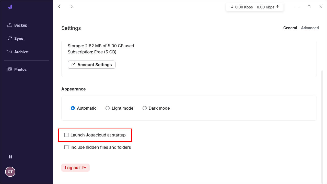 Disable Jottacloud launch at login