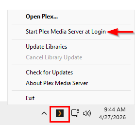 Disable Plex Media Server Start at Login