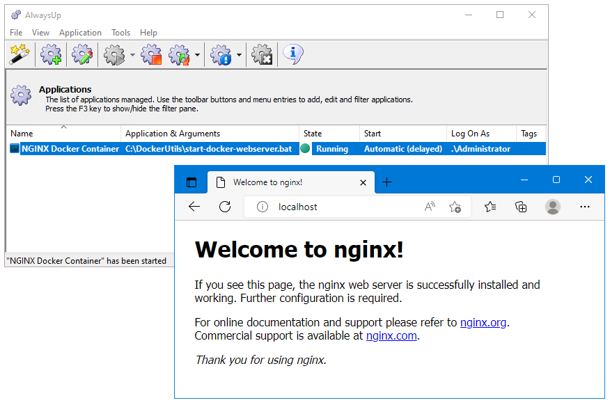 Docker Container Windows Service: Running NGINX
