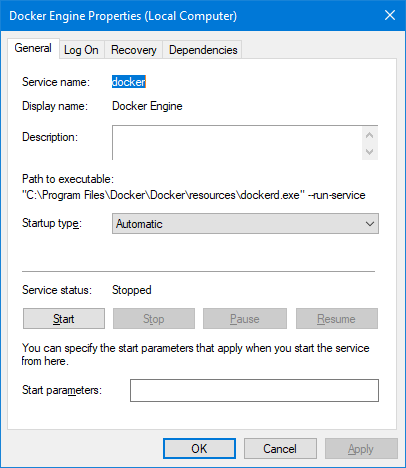 Docker Engine Windows Service installed