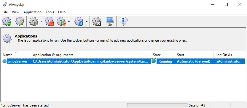 Emby Server Windows Service: Running