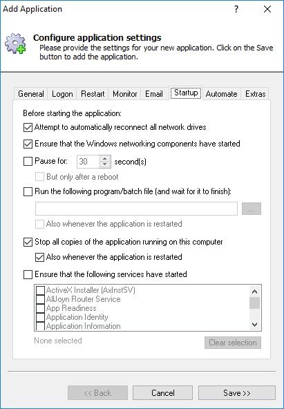Emby Server Windows Service: Startup Tab