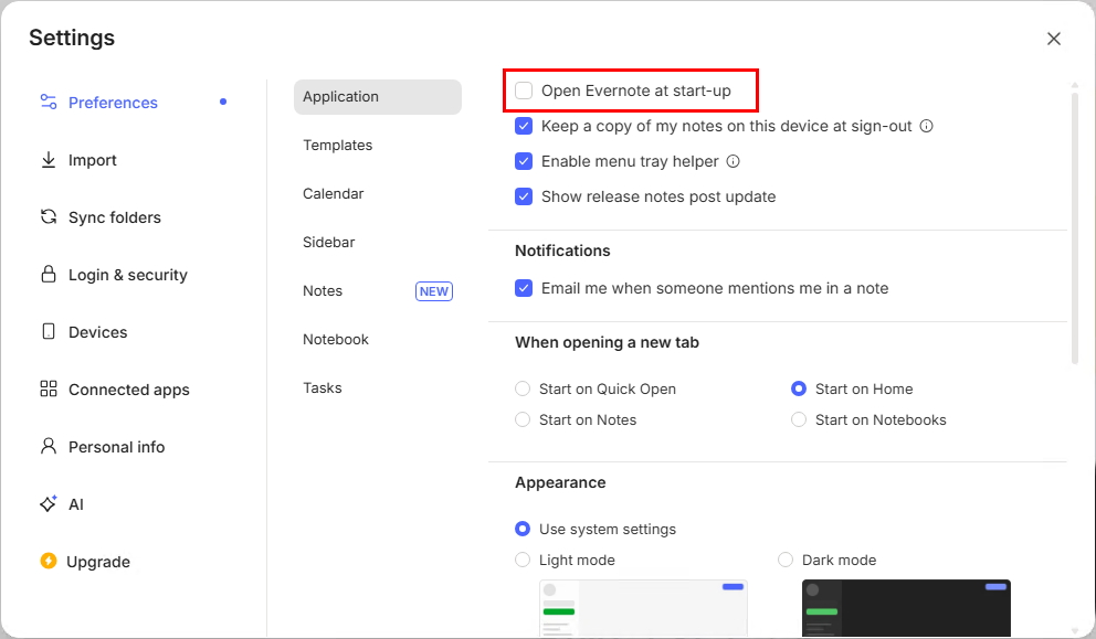 Disable Evernote launch at login