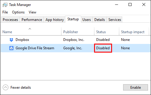 Drive File Stream: Startup Disabled