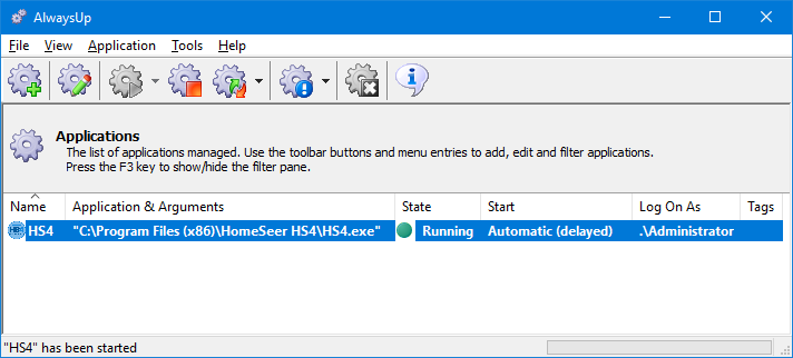 HS4 Windows Service: Running