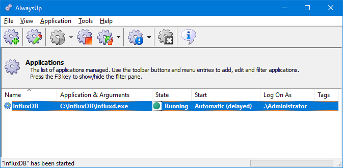 InfluxDB Windows Service: Running