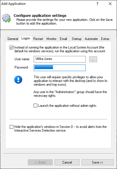 Laravel Scheduler Windows Service: Logon Tab