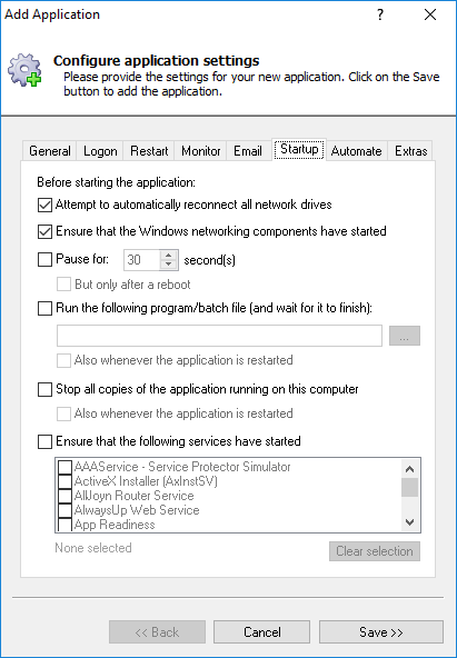 LibreOffice Windows Service: Startup Tab