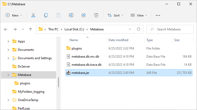 Metabase Installation Folder