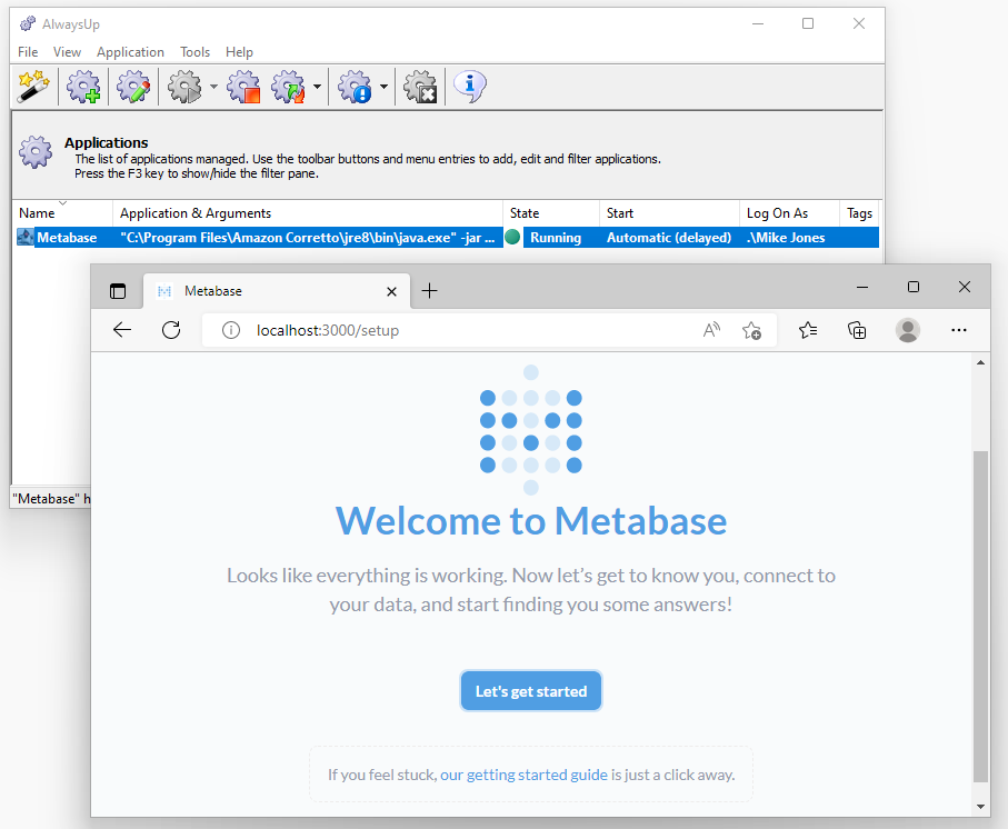 Metabase Windows Service: Working