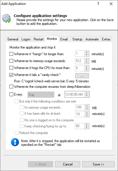 ngrok Windows Service: Monitor Tab