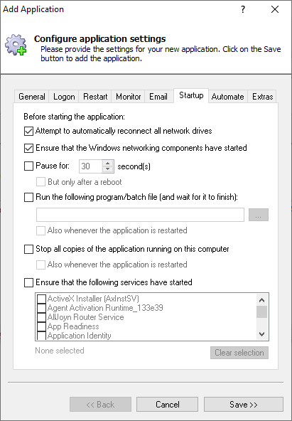 ngrok Windows Service: Startup Tab