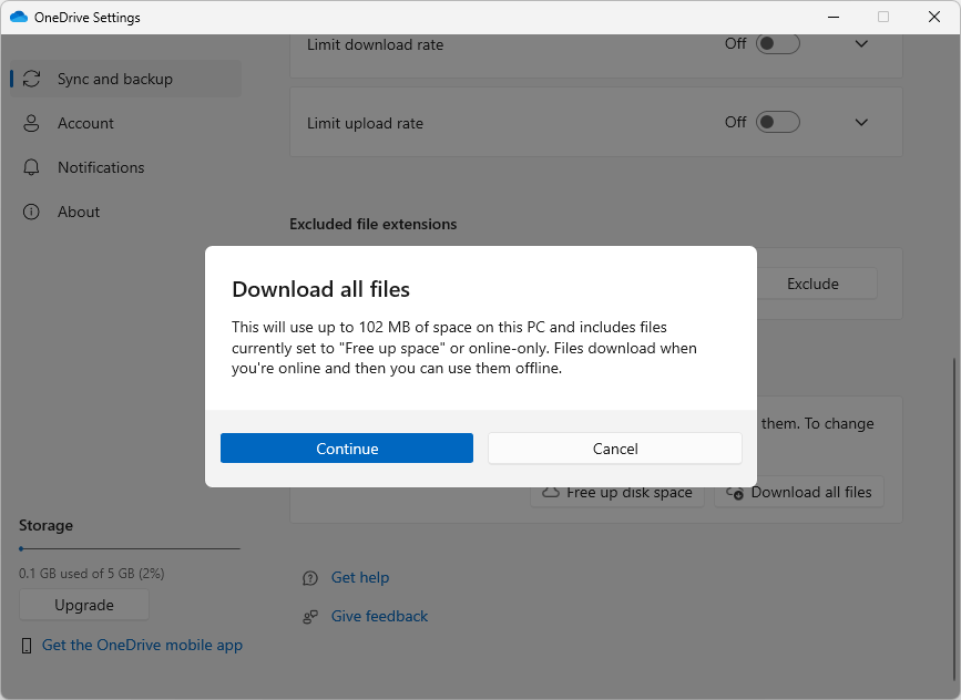 OneDrive: Confirm download all files